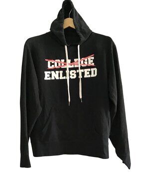 MEN'S BLACK FRONT GRAPHIC PULLOVER KANGAROO POCKET HOODIE SWEATER SIZE MEDIUM